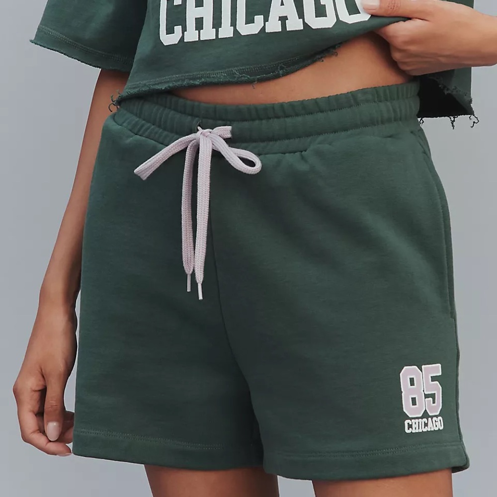 ANTHROPOLOGIE Daily Practice Jersey Sweat Shorts M Chicago Green $68 Retail NWT